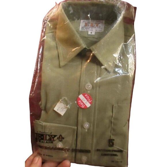 BOYS 4T Vintage 1970's Shirt ELY AVOCADO GREEN LS THIN HIPPY SHIRT USA NEW - Picture 4 of 6